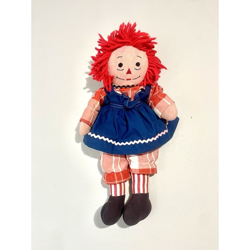 Vintage Raggedy Ann Doll Blue Dress Red Hair 20"